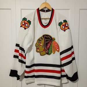90's Chicago Blackhawks White Maska CCM Jersey Sz Large